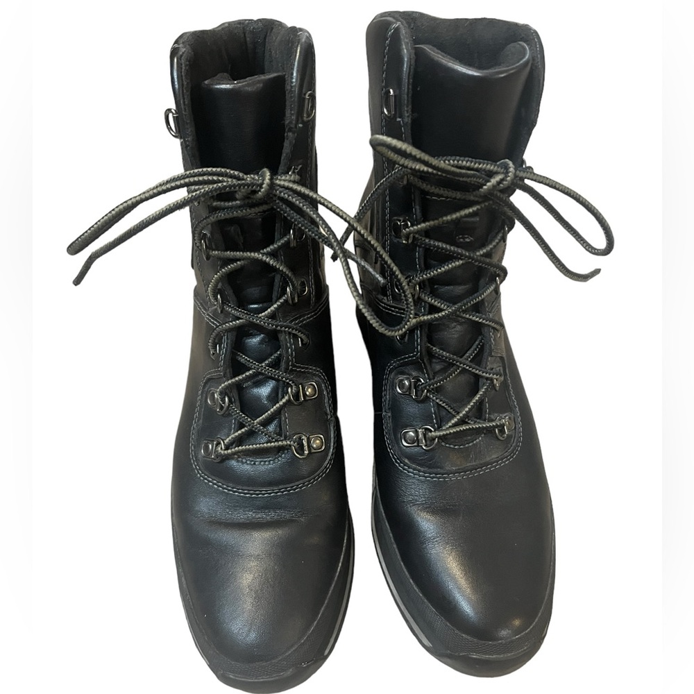 Timberland Black Leather Wedge Boots Lace Up Moto Ankle Boot Womens 8.5 - Picture 2 of 8